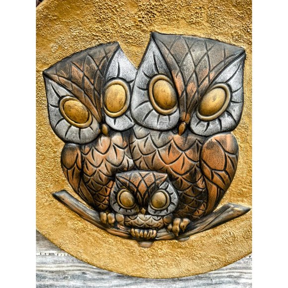 Vintage MCM Decor Hanging Plate/Plaque Owls Gold Brown - Picture 6 of 11